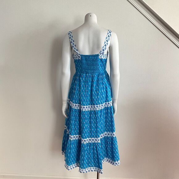 J. Crew factory Dress Block Print Square Neck Tiered Midi Sleeveless 4 - Picture 4 of 8